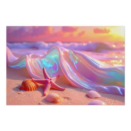 Fantasy-Traumstrand mit schöner rosa Seestern Poster (Vorderseite)