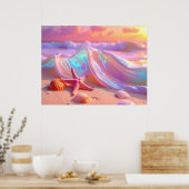 Fantasy-Traumstrand mit schöner rosa Seestern Poster (Küche)
