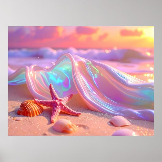 Fantasy-Traumstrand mit schöner rosa Seestern Poster (Vorne)