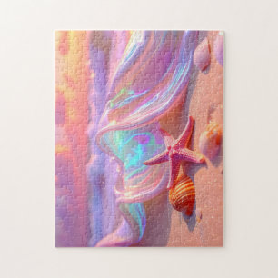 Fantasy-Traumstrand mit schöner rosa Seestern Puzzle