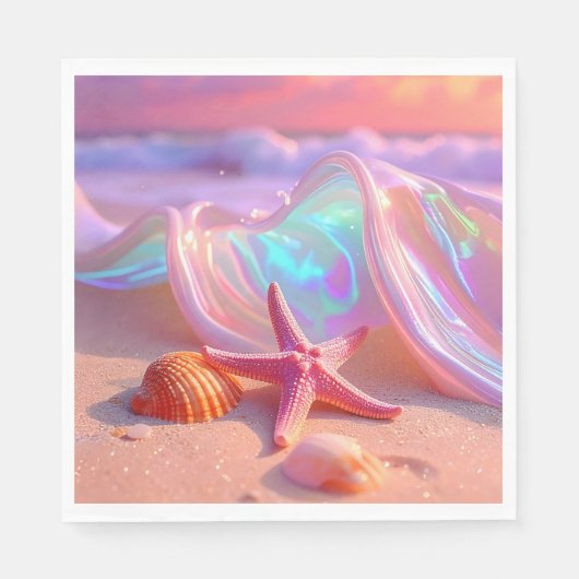 Fantasy-Traumstrand mit schöner rosa Seestern Serviette (Vorderseite)