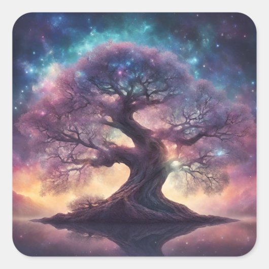 Fantasy Tree Art Quadratischer Aufkleber (Vorderseite)