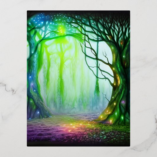 Fantasy Tree Folien Feiertagspostkarte (Vorderseite)