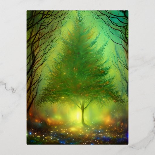 Fantasy Tree Folien Feiertagspostkarte (Vorderseite)