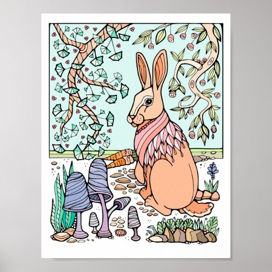 Fantasy Tree Forest Shawled Rabbit Poster (Vorne)