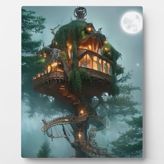 Fantasy Tree House Digital Artwork Tabletop Fotoplatte (Vorderseite)
