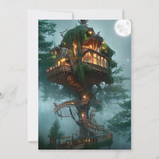 Fantasy Tree House Digitale Kunst Flat Karte (Vorderseite)