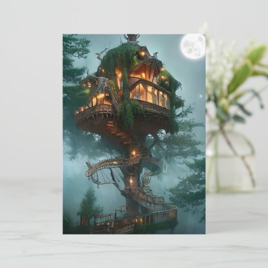 Fantasy Tree House Digitale Kunst Flat Karte (Stehend Vorderseite)