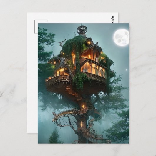 Fantasy Tree House Digitale Kunst Postkarte (Vorne/Hinten)