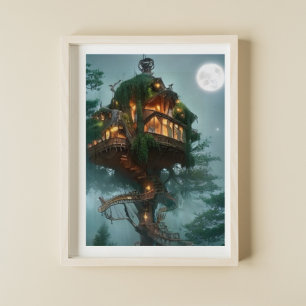 Fantasy Tree House Digitales Kunstwerk Poster