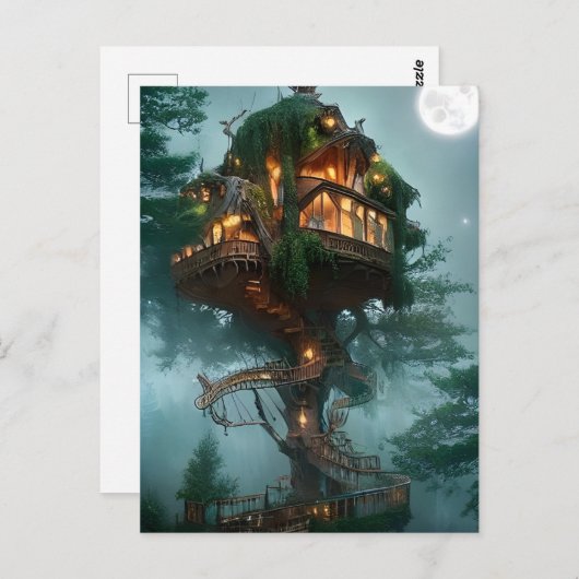 Fantasy Tree House Digitales Kunstwerk Postkarte (Vorne/Hinten)