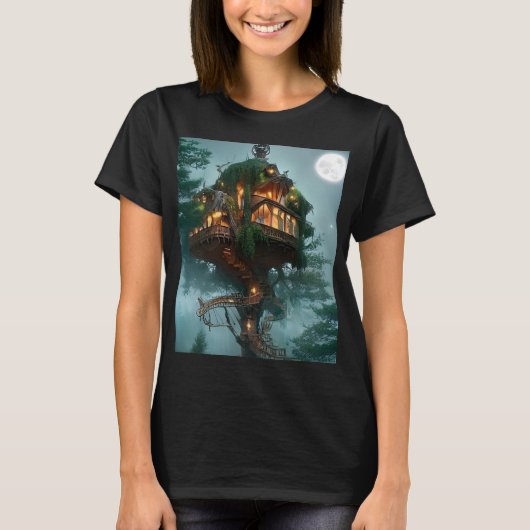 Fantasy Tree House Digitales Kunstwerk T-Shirt (Vorderseite)
