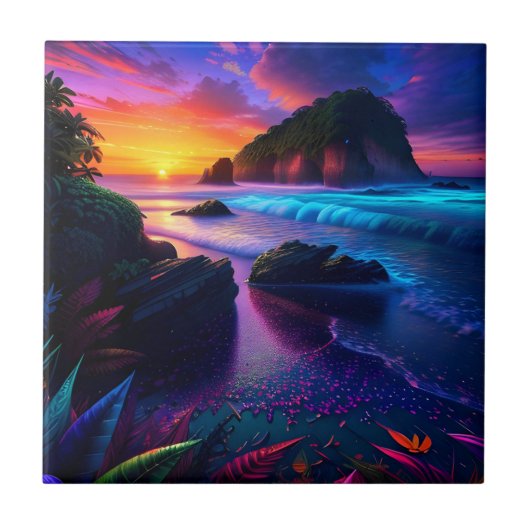 Fantasy Tropical Beach One Fliese (Vorderseite)