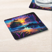 Fantasy Tropical Beach Three Rechteckiger Pappuntersetzer (angewinkelt)