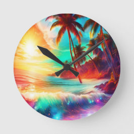 Fantasy Tropical Island Runde Wanduhr