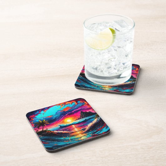 Fantasy Tropical Sunset Getränkeuntersetzer (Rechte Seite)
