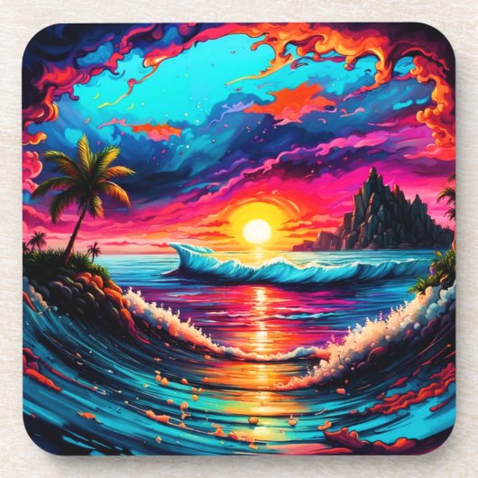 Fantasy Tropical Sunset Getränkeuntersetzer (Vorderseite)