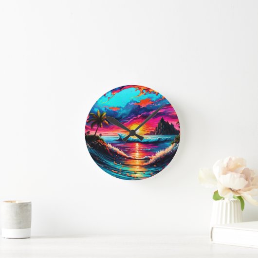Fantasy Tropical Sunset Runde Wanduhr (Zuhause)