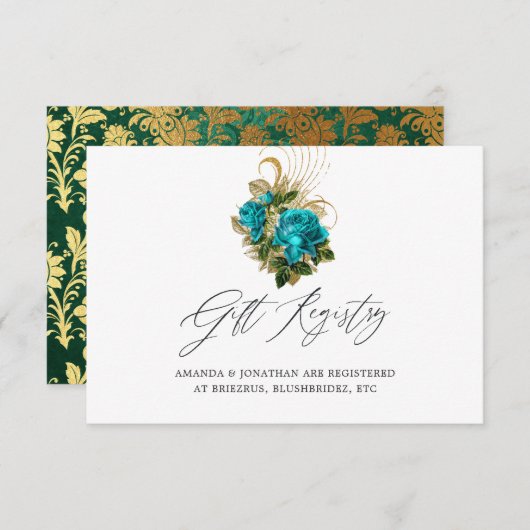 Fantasy Türkis und Gold Wedding Geschenk Registrie Begleitkarte (Vorne/Hinten)