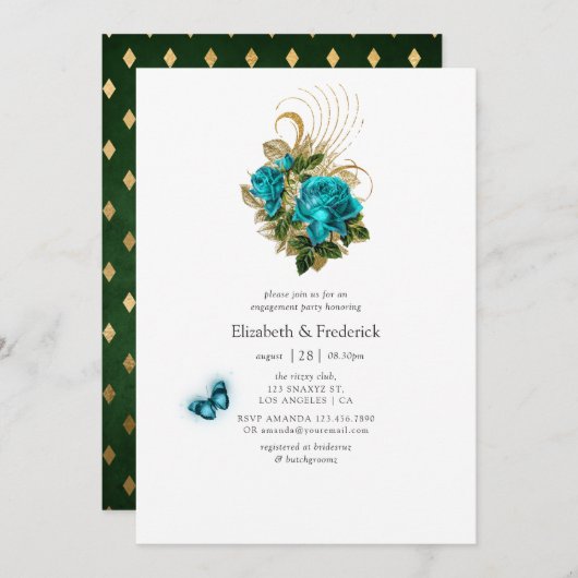 Fantasy Turquoise und Gold Engagement Party Einladung (Vorne/Hinten)
