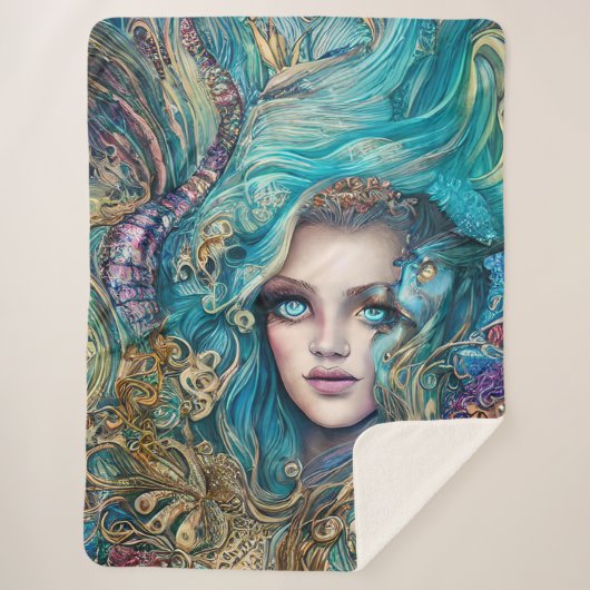 Fantasy Underwater Goddess Abstrakt Artwork Sherpadecke (Vorderseite)