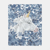 Fantasy Unicorn Blaue Blumen Butterflies Girly Fleecedecke (Vorderseite)