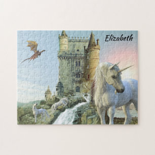 Fantasy Unicorn Castle Dragon Personalized Puzzle
