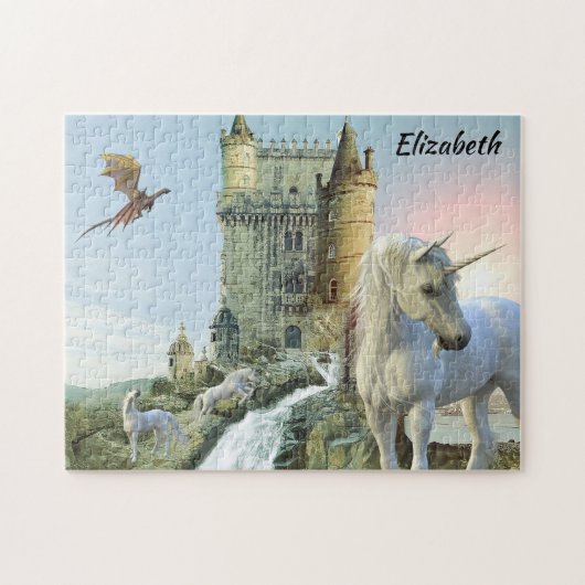 Fantasy Unicorn Castle Dragon Personalized Puzzle (Horizontal)