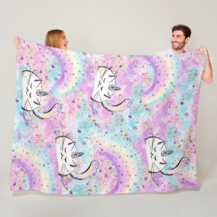Fantasy Unicorn Cat in Cotton Candy Wolken Fleecedecke