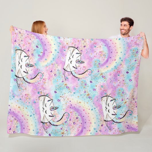 Fantasy Unicorn Cat in Cotton Candy Wolken Fleecedecke (Beispiel)
