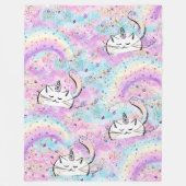 Fantasy Unicorn Cat in Cotton Candy Wolken Fleecedecke (Vorderseite)