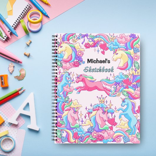 Fantasy Unicorn Cloud Kids Sketchbook Dein Name Notizblock