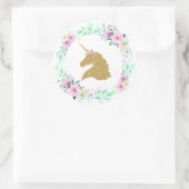 Fantasy Unicorn Floral Gold Runder Aufkleber (Tasche)
