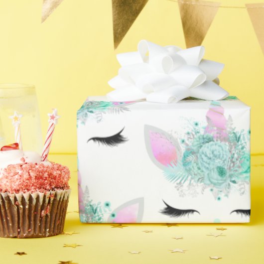 Fantasy Unicorn Gesichter gekachelte Party wickeln Geschenkpapier (Geburtstagsparty)