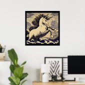 Fantasy Unicorn - Holzschnitt 1 Poster (Heimbüro)