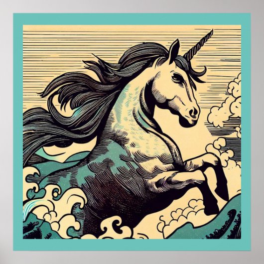 Fantasy Unicorn - Holzschnitt 3 Poster (Vorne)