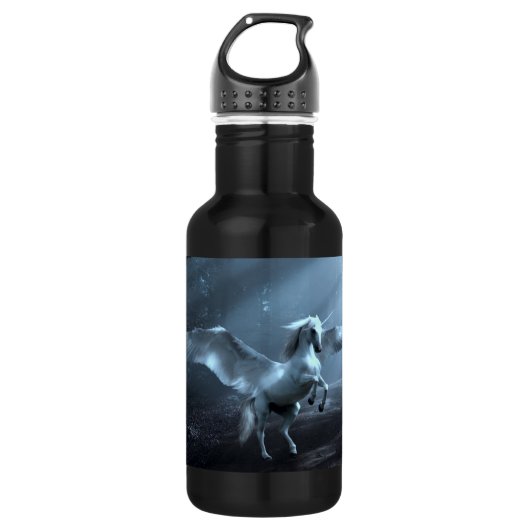 Fantasy Unicorn im Wald Edelstahlflasche (Vorderseite)