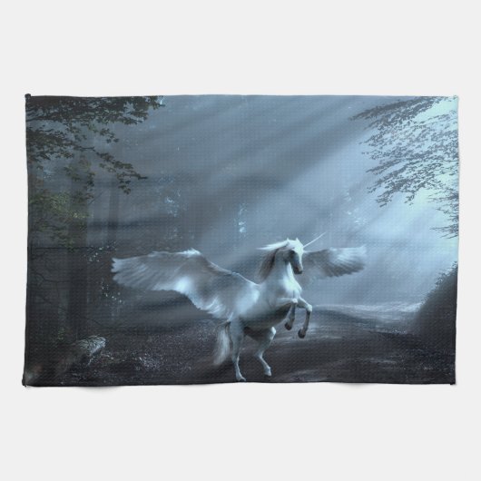 Fantasy Unicorn im Wald Geschirrtuch (Horizontal)