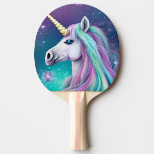 Fantasy Unicorn mit Blue and Pink Hair Poster Tischtennis Schläger