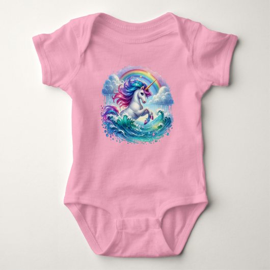 Fantasy Unicorn mit Regenbogen Baby Strampler (Vorderseite)