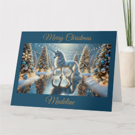 Fantasy Unicorn mit schimmernden Weihnachtsbäumen Karte