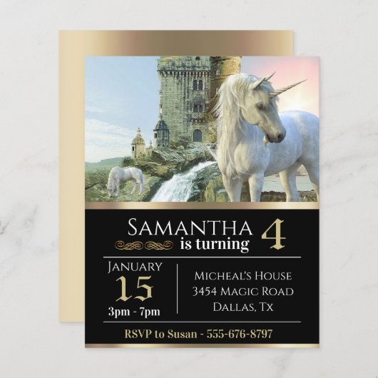 Fantasy Unicorn Mittelalterliches Schloss Metallic (Vorne/Hinten)