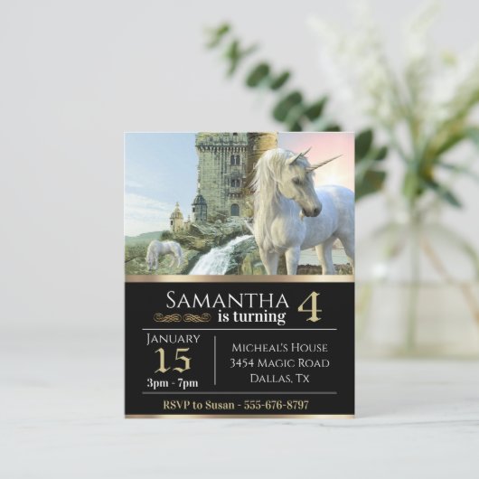 Fantasy Unicorn Mittelalterliches Schloss Metallic (Stehend Vorderseite)