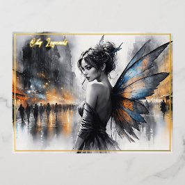 Fantasy urban Fee elegante Schönheitsfeuerlichter Folien Feiertagspostkarte