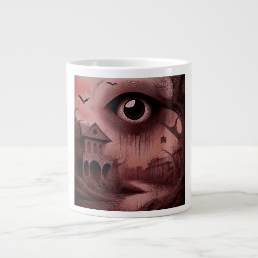 Fantasy: Verfallenes Haus mit riesigem Augapfel Jumbo-Tasse (Vorderseite)