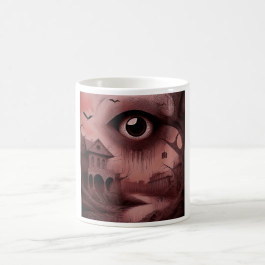 Fantasy: Verfallenes Haus mit riesigem Augapfel  Kaffeetasse (Mittel)