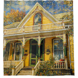 Fantasy Victorian Yellow House Shower Curtain Duschvorhang