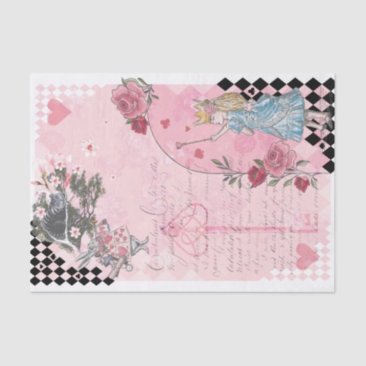 Fantasy Vintag Alice im Wunderland Checkerboard Seidenpapier (Vorderseite)
