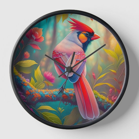 Fantasy-Vögel männlicher Kardinal Uhr (Vorderseite)