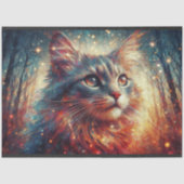Fantasy-Wald-Katzen-Feenglühbirnen-Decoupage Seidenpapier (Vorderseite)